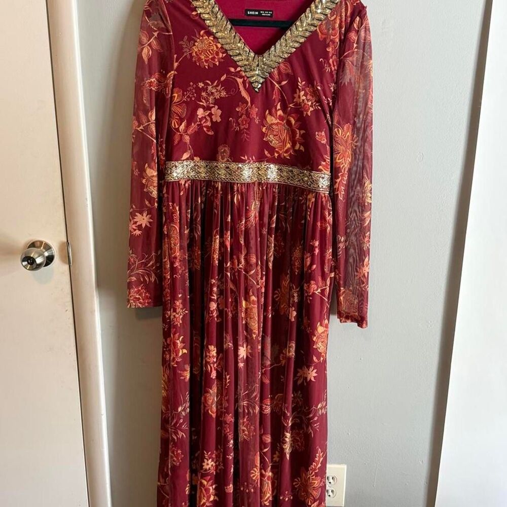 Shein Women's Red and Burgundy Dress